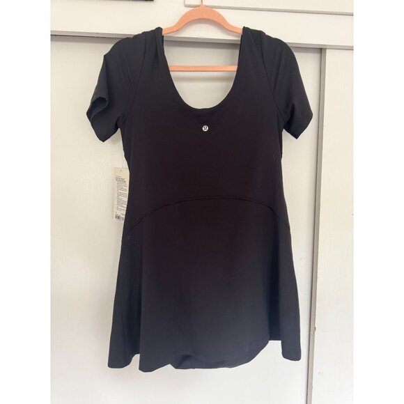 NEW LULULEMON ALIGN SHORT SLEEVE DRESS IN BLACK SZ 12 WOMENS NEW WITH TAG $148 - Picture 1 of 4
